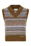 Ganni Striped V-necked Vest In Military Olive