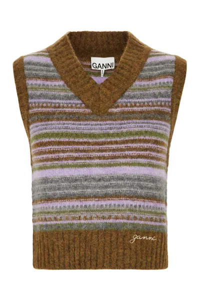 Ganni Embroidered Stretch Alpaca Blend Vest In Military Olive