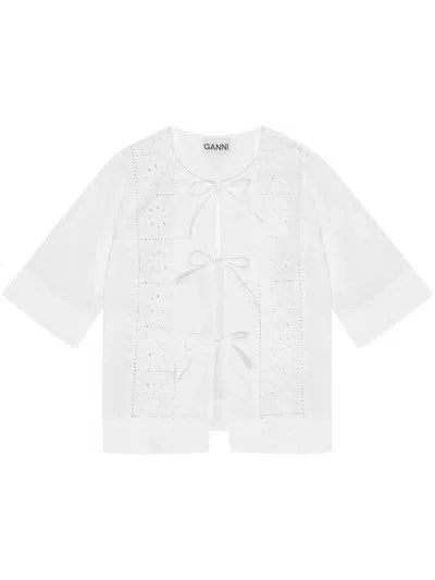 Ganni Broderie Anglaise Cotton Top In White
