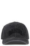 Ganni Embroidered Visor Cap With Adjustable Back In Pink