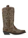 Ganni Mid Shaft Embroidered Western Boot Oleatex Boots Black
