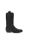 Ganni Embossed Design Mid-calf Stacked Heel Boots In Black