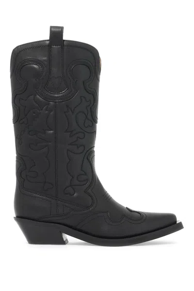 Ganni Black Mid Shaft Embroidered Boot