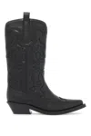 Ganni Black Mid Shaft Embroidered Boot In Black