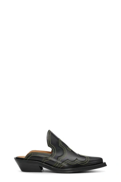 Ganni Leather Mules In Black