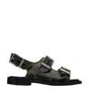 Ganni Embroidered Leather Sandals In Black
