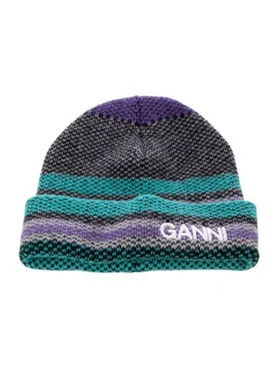 Pre-owned Ganni Embroidered Wool Beanie In Multi