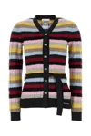 Ganni Multicoloured Striped Cardigan With Belt In Red