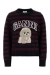 Ganni Graphic Wool Mix Poodle Stripe Sweaters And Cardigans Multicolor In Multi