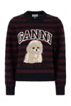 Ganni Graphic Wool Mix Poodle Stripe Crewneck Knitwear Multicolor In Multi