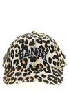 Ganni Logo-embroidered Leopard-print Canvas Cap In Animal Print