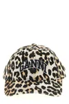 Ganni Logo-embroidered Leopard-print Canvas Cap In Neutral