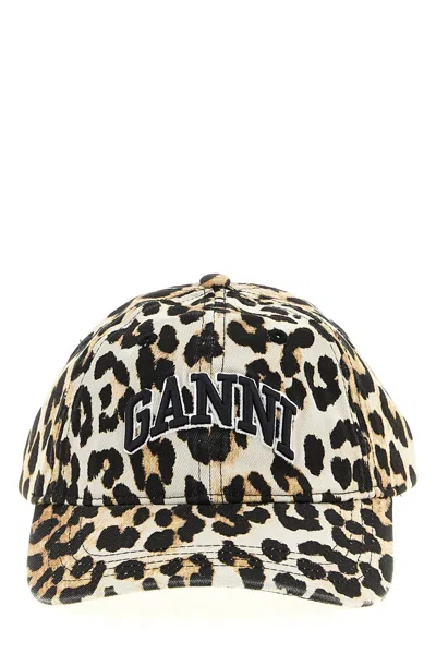 Ganni Embroidery Cap In Brown