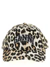 Ganni Logo-embroidered Leopard-print Canvas Cap In Animal Print