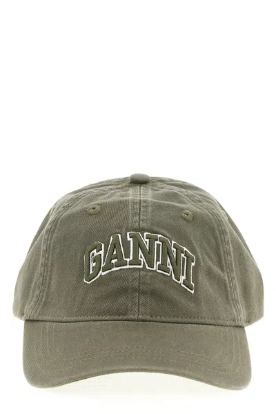 Ganni Embroidery Cap In Green