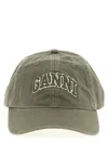 Ganni Green Baseball Cap With Logo Lettering Embroidery On The Front And Logo Patch On The Rear In Cotton  In Green