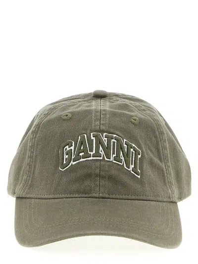 GANNI EMBROIDERY CAP HATS GREEN
