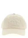 Ganni Womens Egret Washed Logo-embroidered Cotton-canvas Cap In Neutral