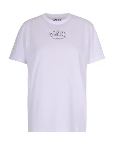Ganni Essential Basic T-shirt Bright White In Multi