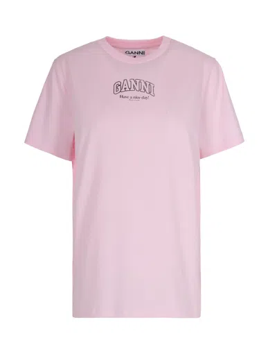 Ganni Essential Basic T-shirt Chalk Pink In Animal Print