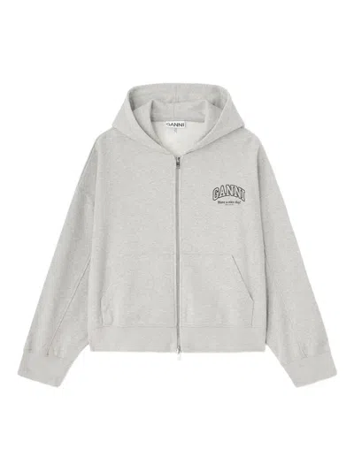 Ganni Essential Isoli Zip Hoodie In Gray