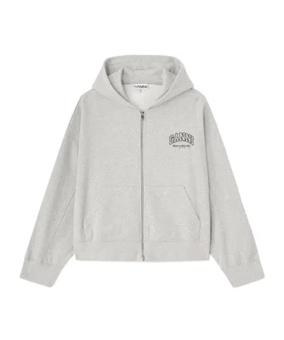 Ganni Essential Zip Hoodie In White