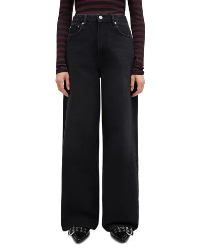 Ganni Essentials Rigid High Rise Straight Wide Jeans In Black Washed
