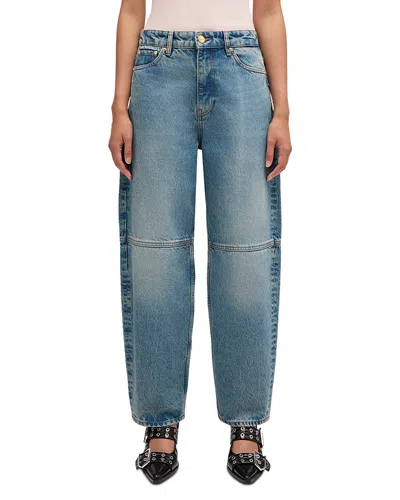 Ganni Essentials Tint Rigid Mid Rise Barrel Jeans In Mid Blue Vintage