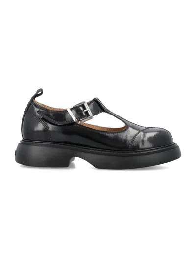 Ganni Everyday Buckle Mary Jane Shoes For Women In Black