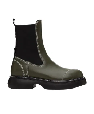 Ganni Everyday Leather Chelsea Boots In 861 Kalamata