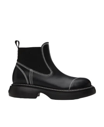 Ganni Everyday Low Logo Detail Short Boots In Black