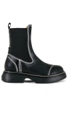 Ganni Topstitched Leather Chelsea Boots In Black