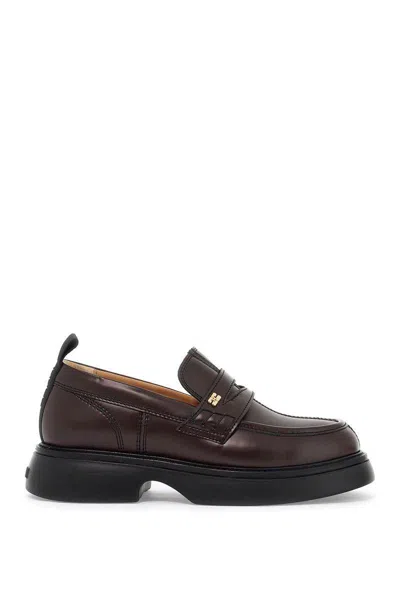Ganni Leather-blend Platform Loafers In Chocolate