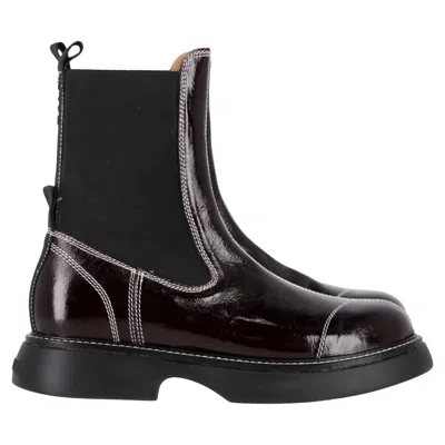 Ganni Exeryday Mid Chelsea Boots In Burgundy Leather In Red