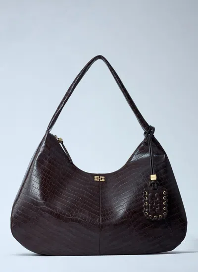 Ganni Extra Large Bou Hobo Handbag In Brown