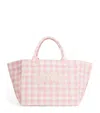 Ganni Vichy Xxl Checked Shopper Canvas Tote In Pink