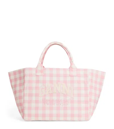 Ganni Extra-large Cotton Shopper Tote Bag In Pink