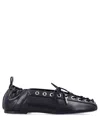 Ganni Black Lace-up Ballerinas With Metal Eyelets And Elasticized Ankle In Eco-leather Woman In Black