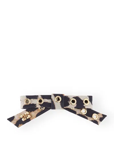 Ganni Eyelet Bow Barrette In Leopard