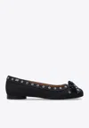 Ganni Eyelet Bow Denim Ballet Flats