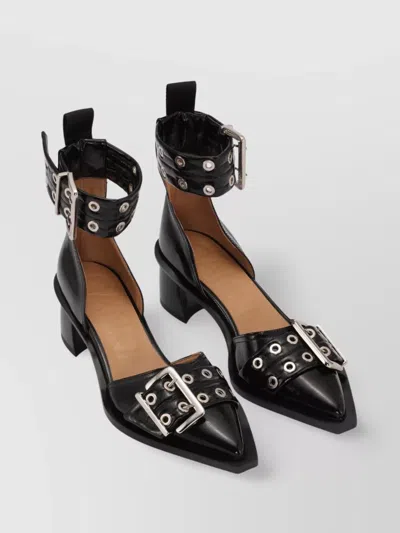 Ganni Eyelet Chunky Heel Pointed Toe Pumps