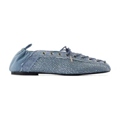 Ganni Recycled Cotton Lace-up Ballerina Flat In Blue