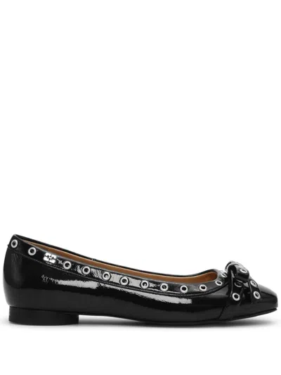 GANNI EYELET-DETAIL BOW BALLERINA SHOES