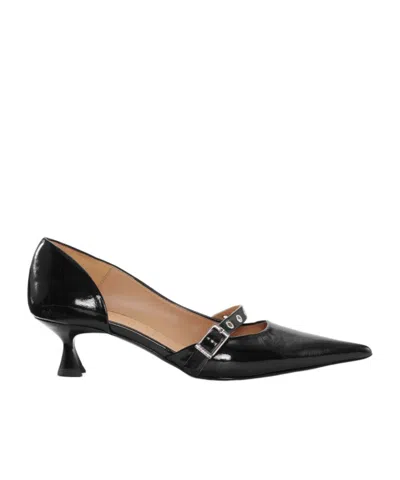 Ganni Eyelet-detail Kitten-heel Pumps In Black
