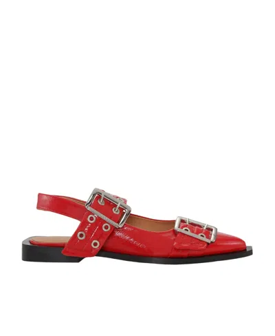 GANNI RED WIDE WELT BUCKLE BALLERINAS