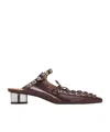 Ganni Lace-up Oleatex Mules In Brown