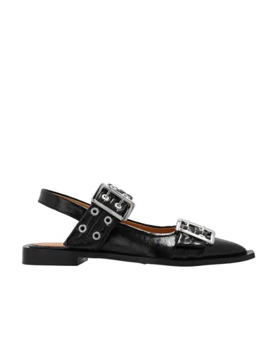 GANNI GANNI EYELET-DETAILED POINTED-TOE SLINGBACK PUMPS