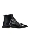 Ganni Black Wide Belt Buckle Ankle Boots In Black