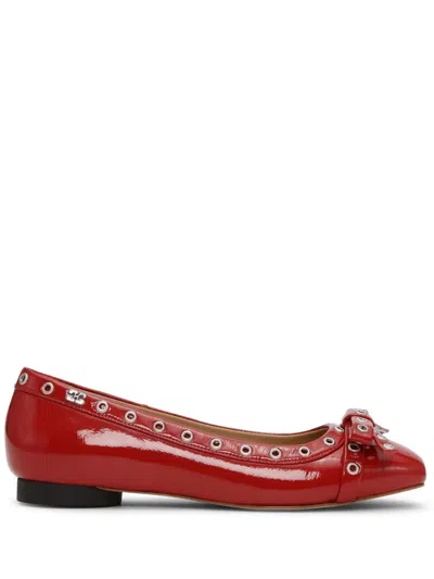 Ganni Eyelet Detailing Ballerina Shoes In Red
