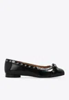Ganni Black Patent Ballet Flat Shoe With Bows